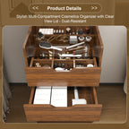 3-in-1 Vanity Desk with Lighted Mirror & Stool, Flip Top Makeup Dressing Table in Walnut Finish, Compact Storage for Bedroom or Bathroom - Grand Goldman Shop