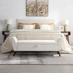 60'' Modern Storage Bench with Rubberwood  Legs, Cream Teddy Fabric, Padded Seat for Living Room & Bedroom - Grand Goldman Shop