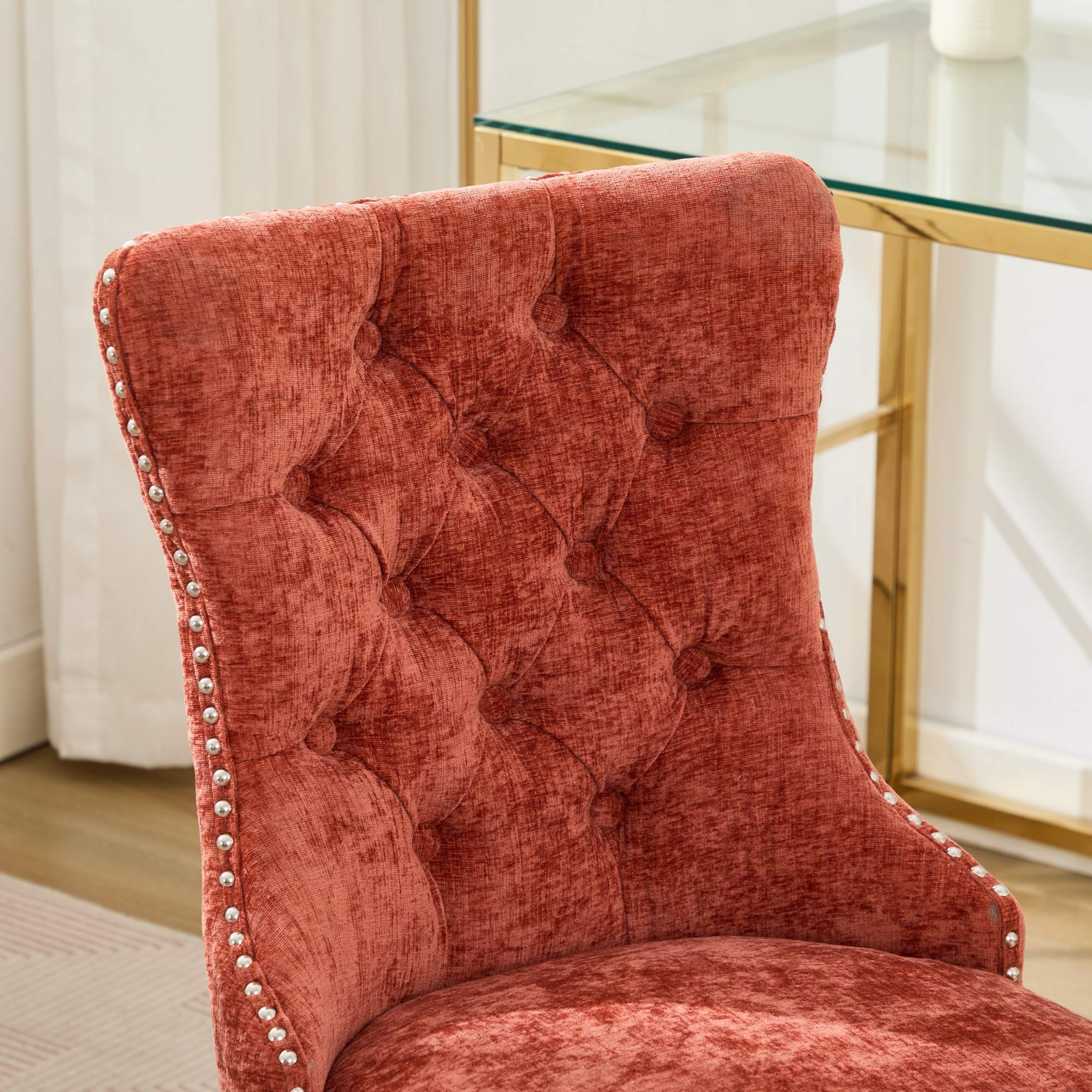 A&A Furniture Office Chair,Modern Chenille Upholstered Tufted Button Home Office Chair with Chrome Metal Base,Adjustable Desk