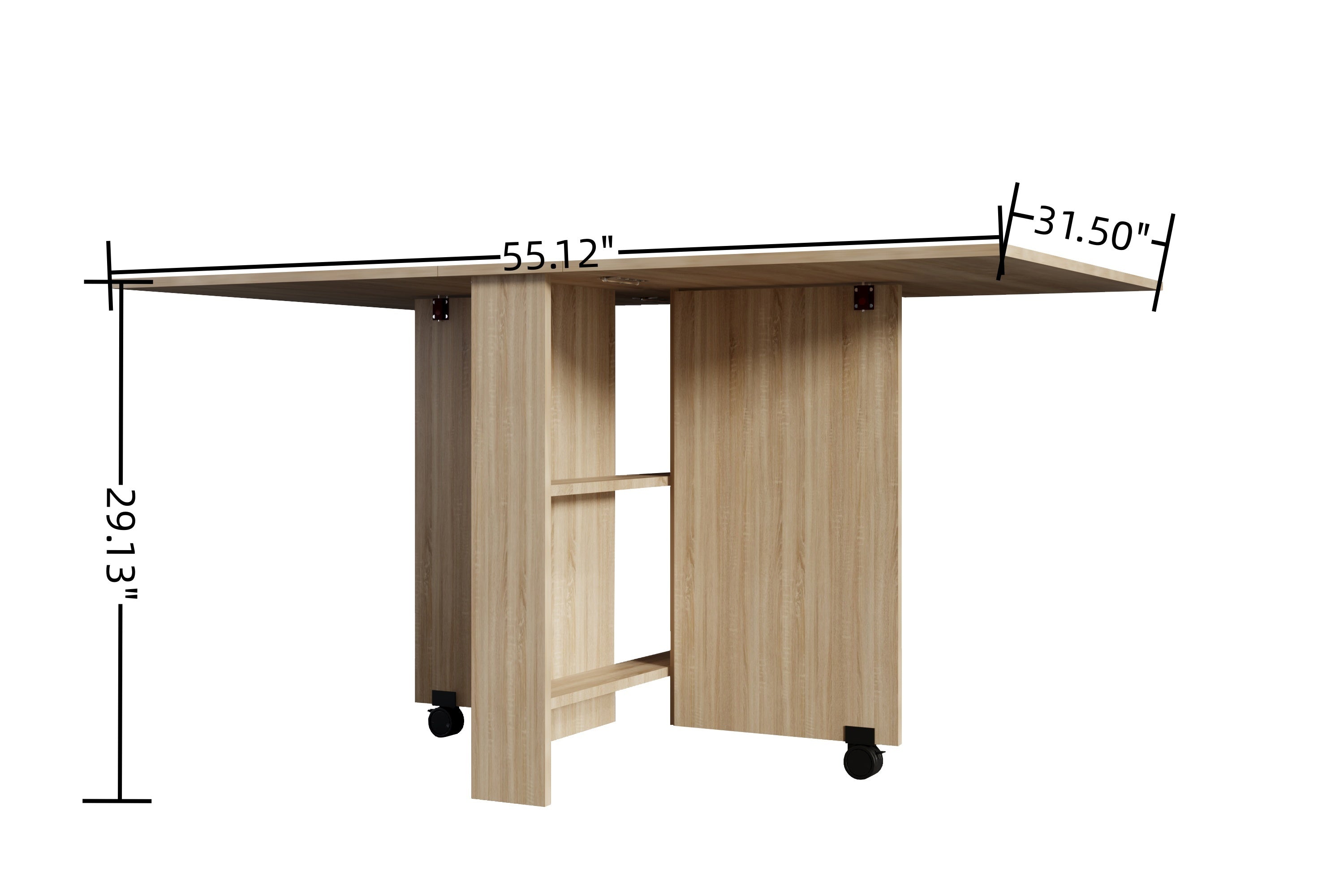 DFW Folding Dining Table, Versatile Dinner Table with 2 Wheels and 2 Storage Racks, Space Saving Dining Room Table, Folding Kitchen Table, Pear Wood Color - Grand Goldman Shop