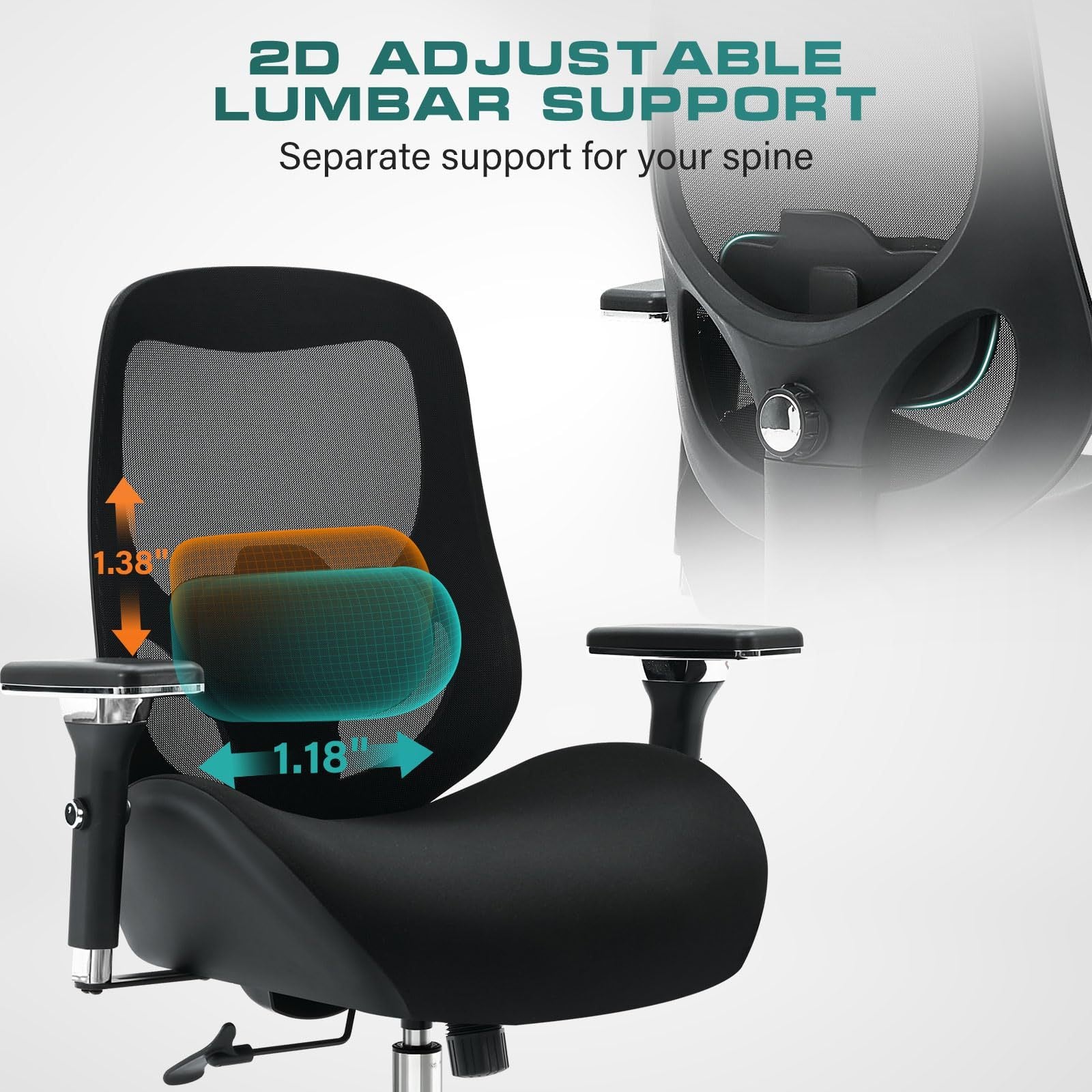 Big and Tall Office Chair with Wide Thick Seat Cushion for Heavy People Ergonomic Computer Mesh Desk Chairs with 4D Armrests,