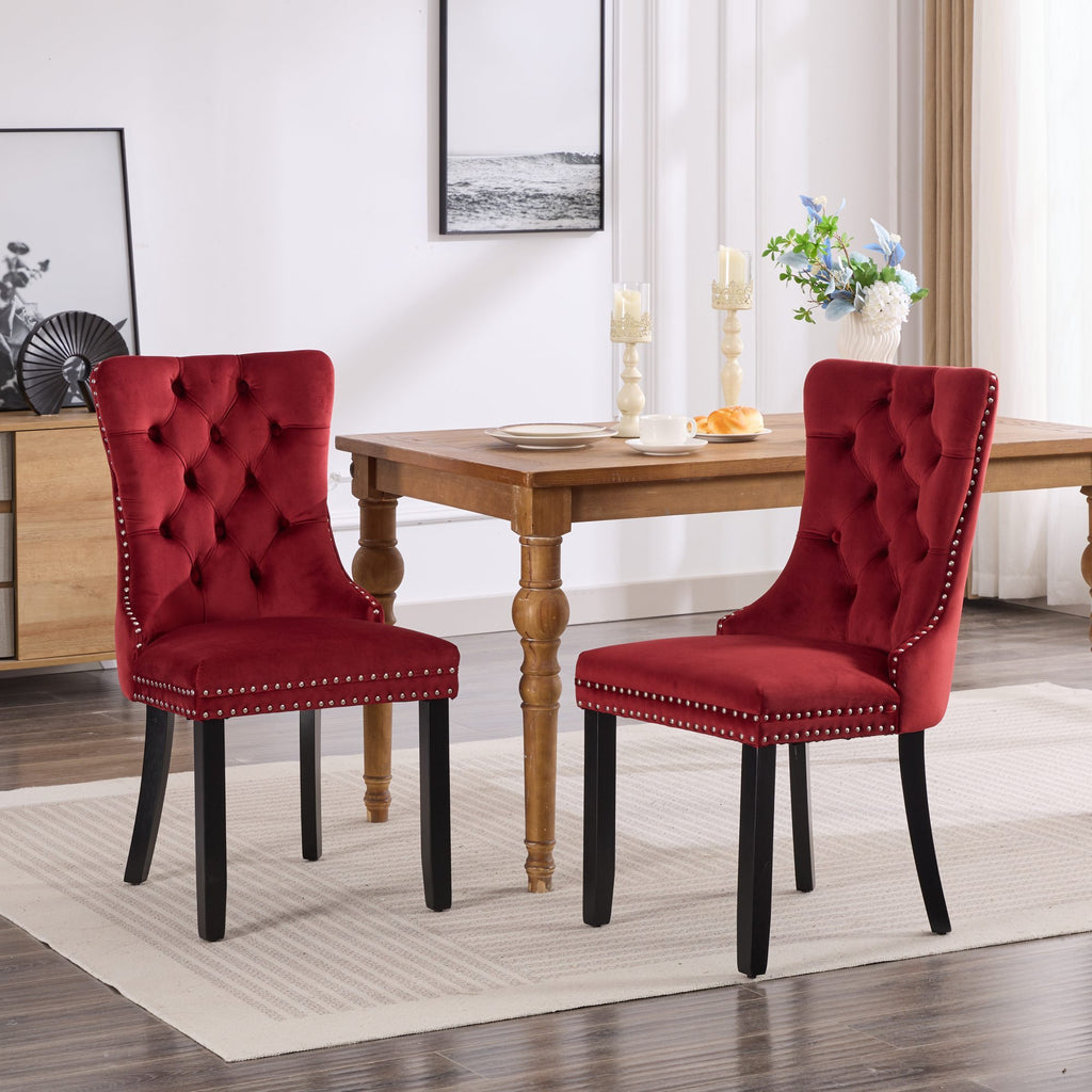 Classic Velvet Dining Chairs,  High-end Tufted Solid Wood Contemporary Velvet Upholstered Dining Chair with Wood Legs Nailhead, SET OF 2,Burgundy, Wine Red,SW2001WR - Grand Goldman Shop
