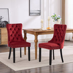 Classic Velvet Dining Chairs,  High-end Tufted Solid Wood Contemporary Velvet Upholstered Dining Chair with Wood Legs Nailhead, SET OF 2,Burgundy, Wine Red,SW2001WR - Grand Goldman Shop