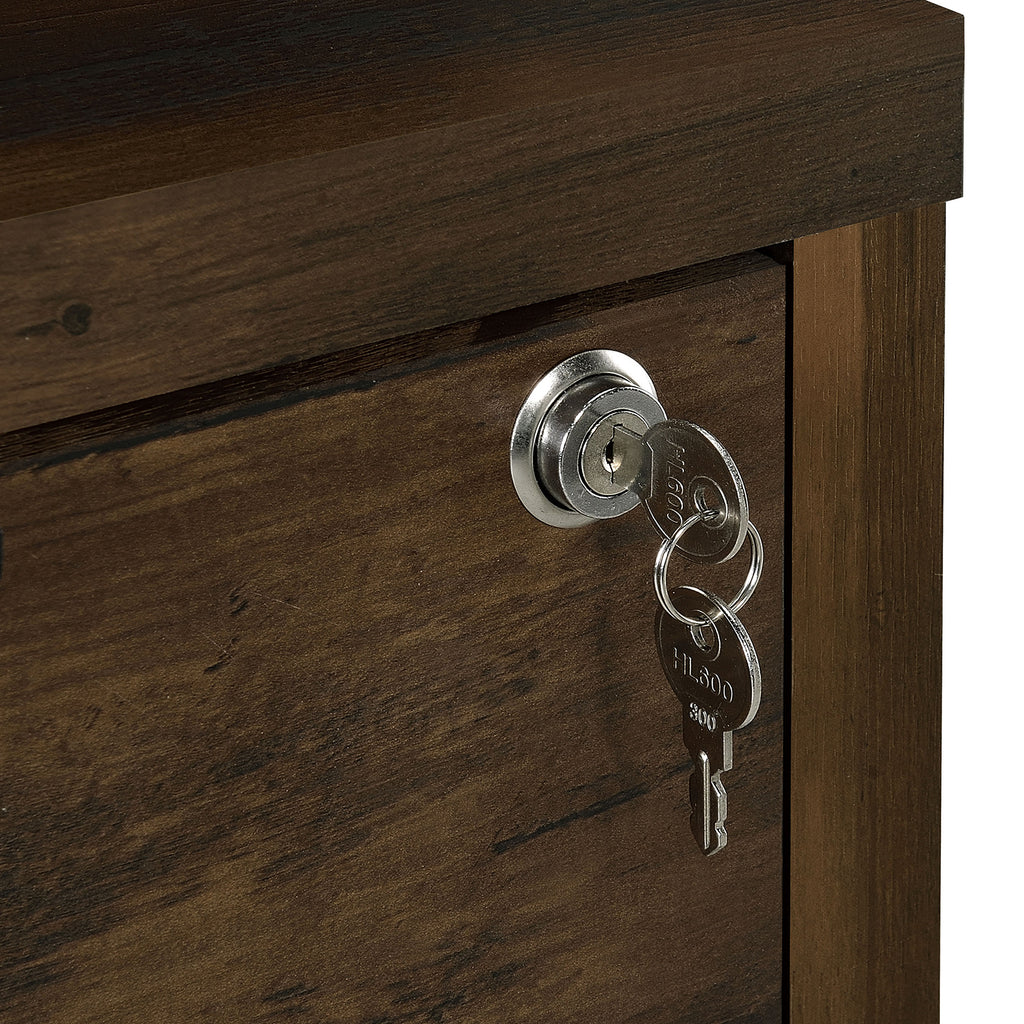 Geary Dark Pine 3-Shelf Bookcase with USB Charging and Lockable Top Drawer in Dark Brown Engineered Wood - Grand Goldman