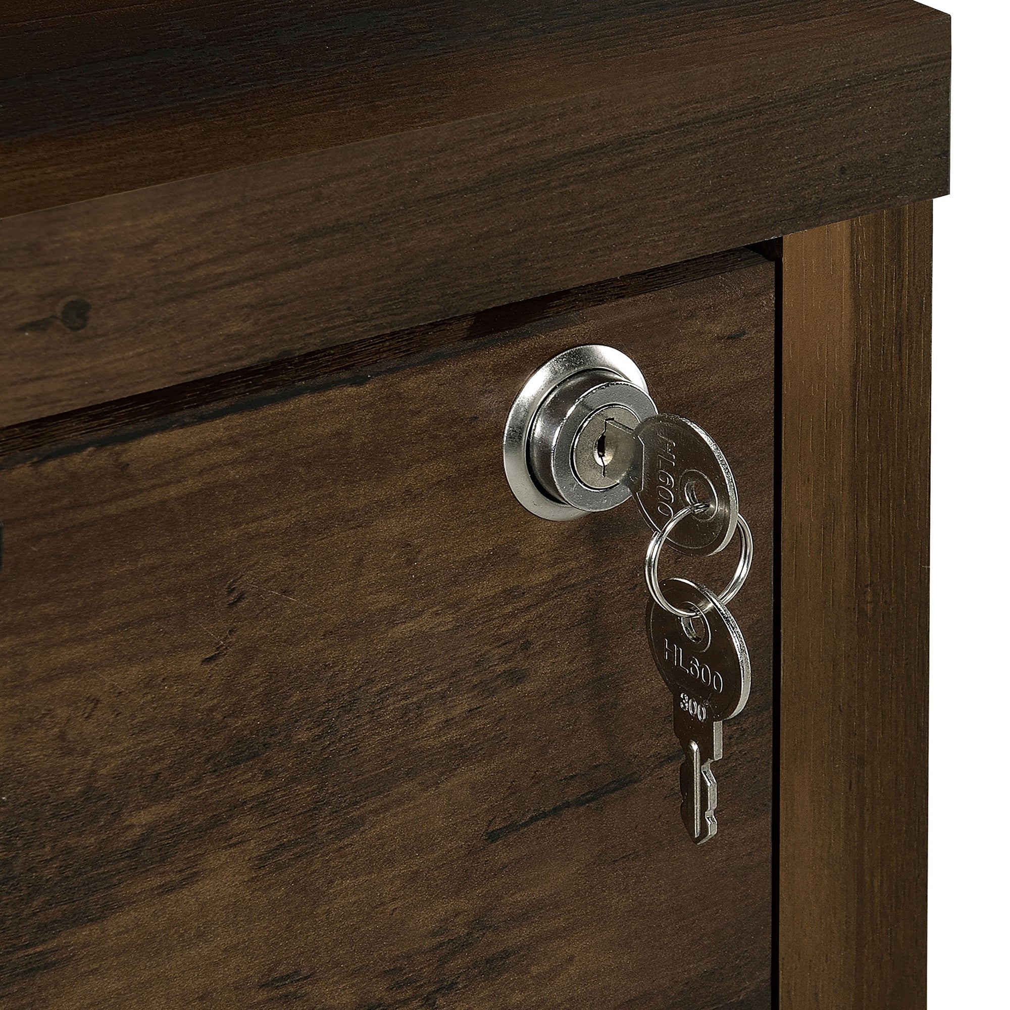 Geary Dark Pine 3-Shelf Bookcase with USB Charging and Lockable Top Drawer in Dark Brown Engineered Wood - Grand Goldman