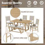 TREXM 6-Piece Retro Dining Table Set for 6, 60' Wood Kitchen Table and Chairs Set of 4 with Bench Designed Trestle Base for kitchen & Dining Room (Natural) - Grand Goldman Shop