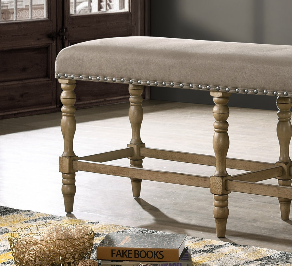 Birmingham Microfiber Upholstered Counter Height Bench with Nail Head Trim in Driftwood Finish - Grand Goldman Shop