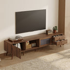 76' Modern Minimal Glass-Doors TV Stand for TVs up to 85 Inches, Wood-Grain Entertainment Center with Storage Cabinets, TV Media Console Table for Living Room, Bedroom - Grand Goldman Shop