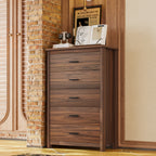 4PCS Bedroom Sets, Wooden Queen Size Bed Frame with Storage Headboard and Charging Station, 2 Nightstands with 2 Drawers, 1 Dresser with 5 Drawers, Walnut(old SKU HL000102AAD) - Grand Goldman Shop