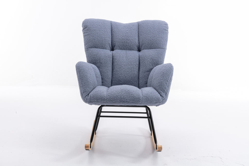 050-Teddy Fabric Rocking Gilder Nursery Chair For Living Room Indoor,Light Blue - Grand Goldman Shop