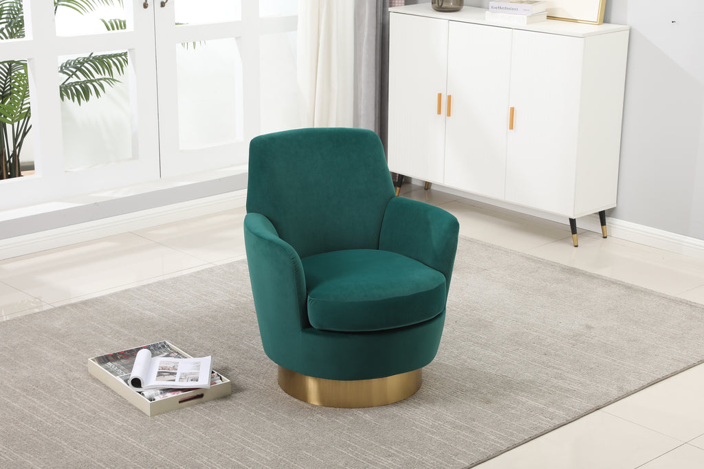 Velvet Swivel Barrel Chair, Swivel Accent Chairs Armchair for Living Room, Reading Chairs for Bedroom Comfy, Round Barrel Chairs with Gold Stainless Steel Base (Emerald) - Grand Goldman Shop