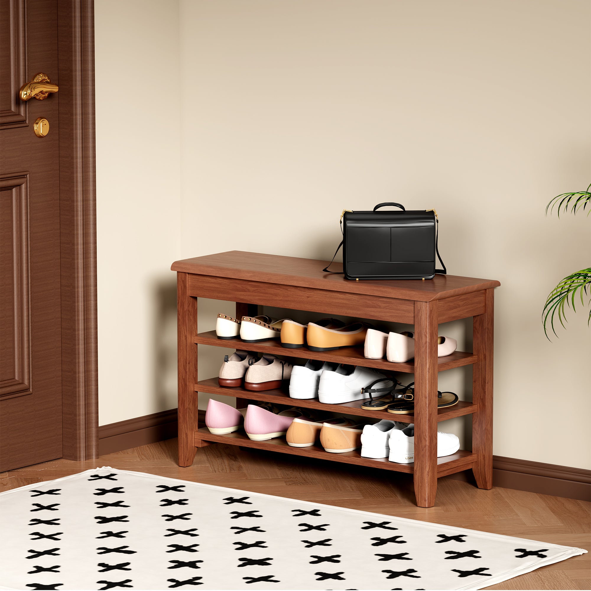 Adjustable shoe-changing bench, storage bench, hidden storage. With a load-bearing capacity of up to 550 pounds, suitable for bedrooms and corridors. 100% solid wood. - Grand Goldman Shop