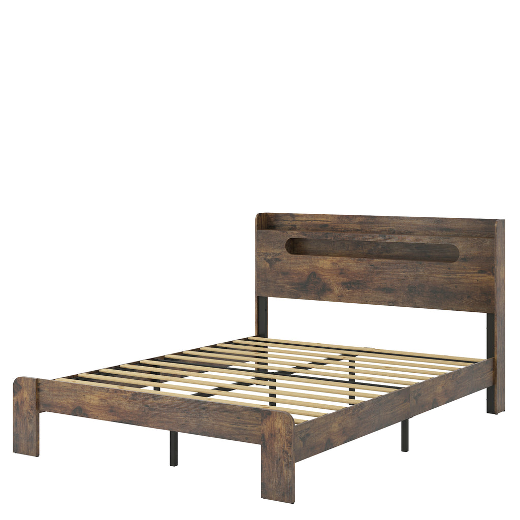Bed Frame Queen Size, Wood Platform Bed Frame with Storage LED Light Headboard and 2 USB , Noise Free,No Box Spring Needed and Easy Assembly Tool,Large Under Bed Storage,Dark Brown - Grand Goldman Shop