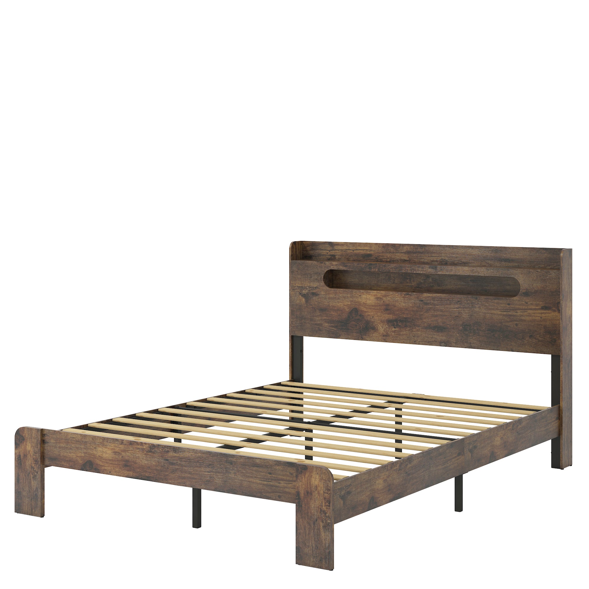 Bed Frame Queen Size, Wood Platform Bed Frame with Storage LED Light Headboard and 2 USB , Noise Free,No Box Spring Needed and Easy Assembly Tool,Large Under Bed Storage,Dark Brown - Grand Goldman Shop