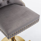 A&A Furniture Modern Upholstered Velvet Bar Stools with Adjustable Swivel Seat Height in Gray, Set of 2 - Grand Goldman Shop