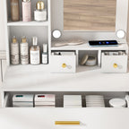 White Vanity Table with Mirror, Adjustable LED Lights, Power Outlet, Hairdryer Holder & Stool – Compact Dressing Desk for Small Bedrooms - Grand Goldman Shop