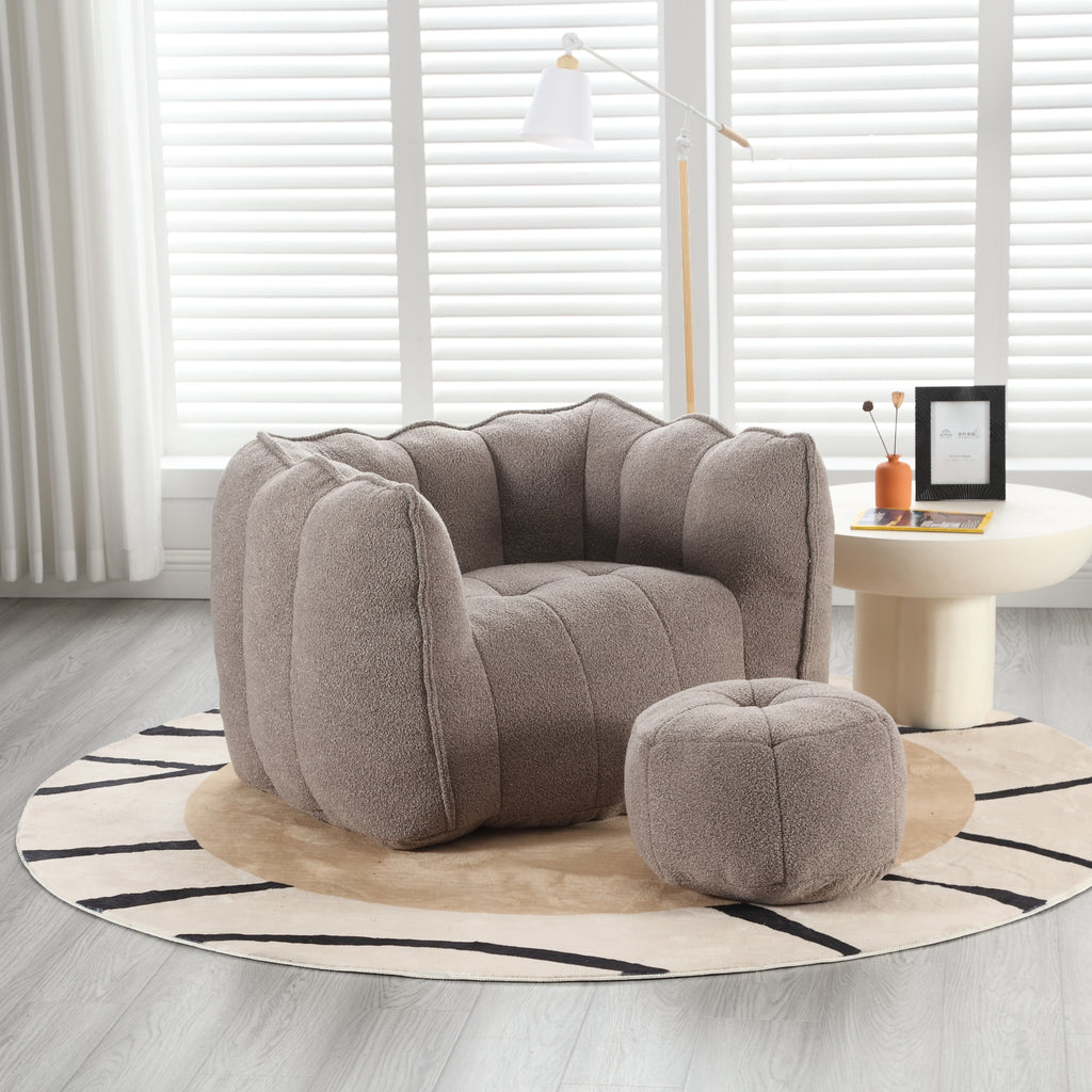 Soft Chenille Bean Bag Chair with High Resilient Foam for Living Room and Bedroom, Comfortable Square Lazy Sofa with Footstool for Adults - Grand Goldman Shop