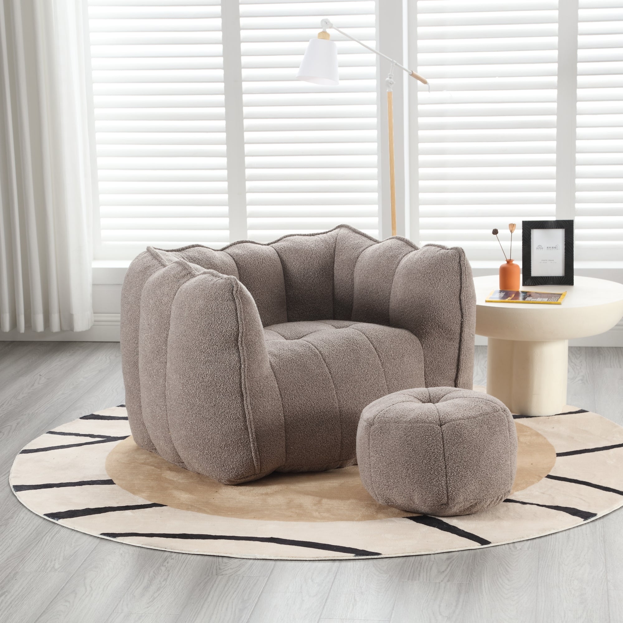Soft Chenille Bean Bag Chair with High Resilient Foam for Living Room and Bedroom, Comfortable Square Lazy Sofa with Footstool for Adults - Grand Goldman Shop
