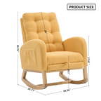 LY-5104 Yellow  Accent Rocking  Chair with  Footrest High Back Rubber Wood Rocking Legs Bedroom Living Space   26.77D X 38.36W X 39.76H Inch - Grand Goldman Shop