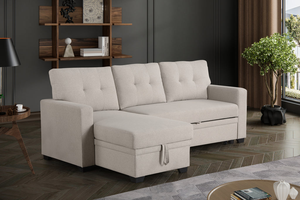 Convertible Upholstered Sectional Sofa with Pull-out Chaise - Grand Goldman Shop