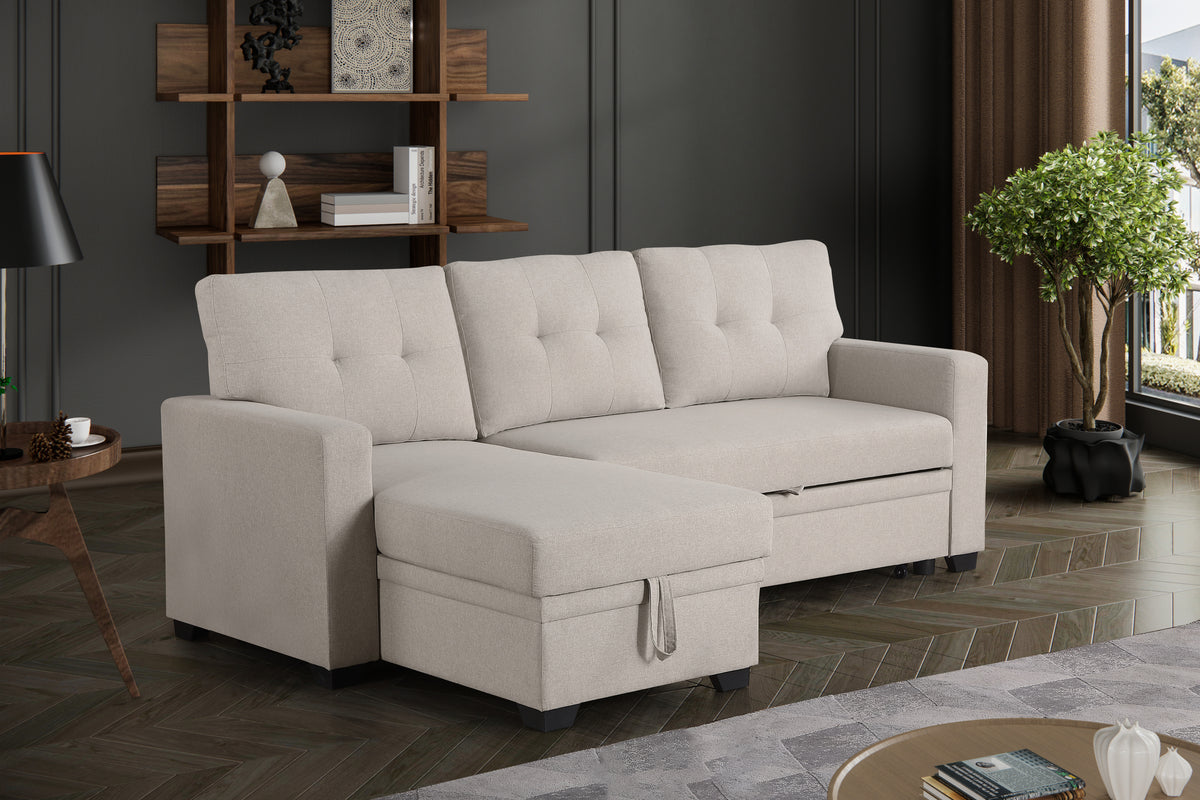 Convertible Upholstered Sectional Sofa with Pull-out Chaise - Grand Goldman Shop