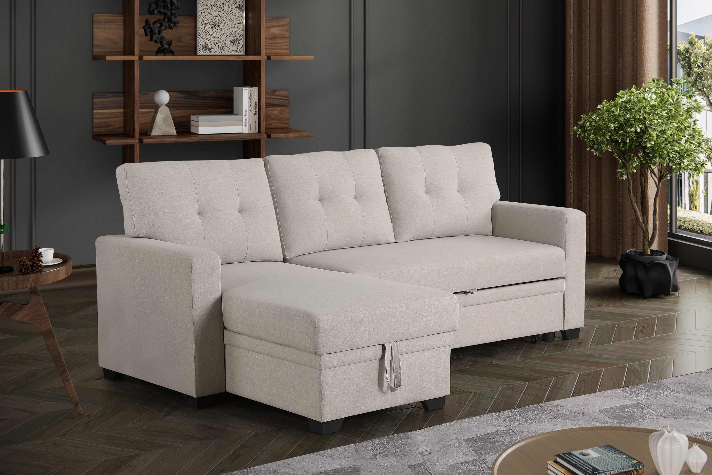 Convertible Upholstered Sectional Sofa with Pull-out Chaise - Grand Goldman Shop