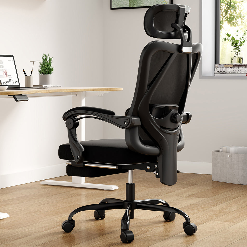 Ergonomic Office Chair with Footrest, Mesh Office Desk Chair with Headrest, High Back Computer Chair with Adjustable Lumbar S