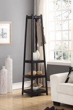 Vassen Coat Rack w/ 3-Tier Storage Shelves in Black Finish - Grand Goldman Shop