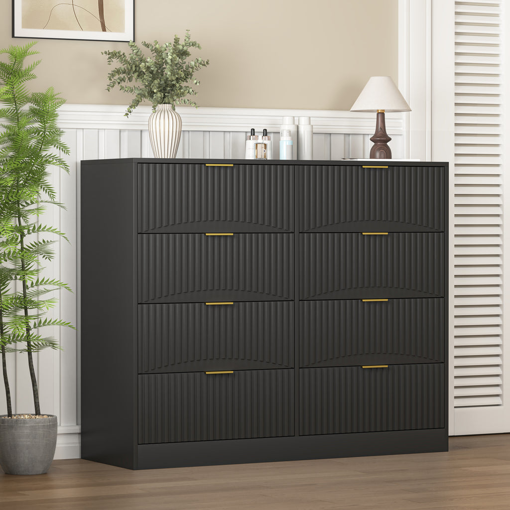 Modern 8 Drawers Dresser Chests for Bedroom,47.2' Wide Wood Chest of Drawers with Gold Metal Handle,Drawer Organizer for Bedroom,Living Room,Hallway and Entryway,Black - Grand Goldman Shop