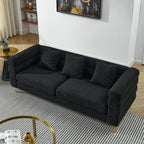 Streamline Modern 81 Inch Oversized 3 Seater Sectional Sofa in Black Teddy Fabric with 3 Lumbar Pillows, Deep Seating Comfort for Living Room Bedroom Office - Grand Goldman Shop