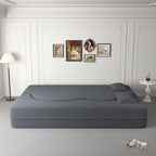 Modern Floor Sofa, with 2 Pillows, Convertible Teddy Fabric Foam Filled Bed, 15 inch Full Size Folding Mattress, Suitable for Living Room, Guest room, Game Room, Grey - Grand Goldman Shop