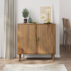 Walnut Wood Buffet Cabinet with Line Groove Design, Multifunctional Storage for Living Room, Entryway, Kitchen - Grand Goldman Shop