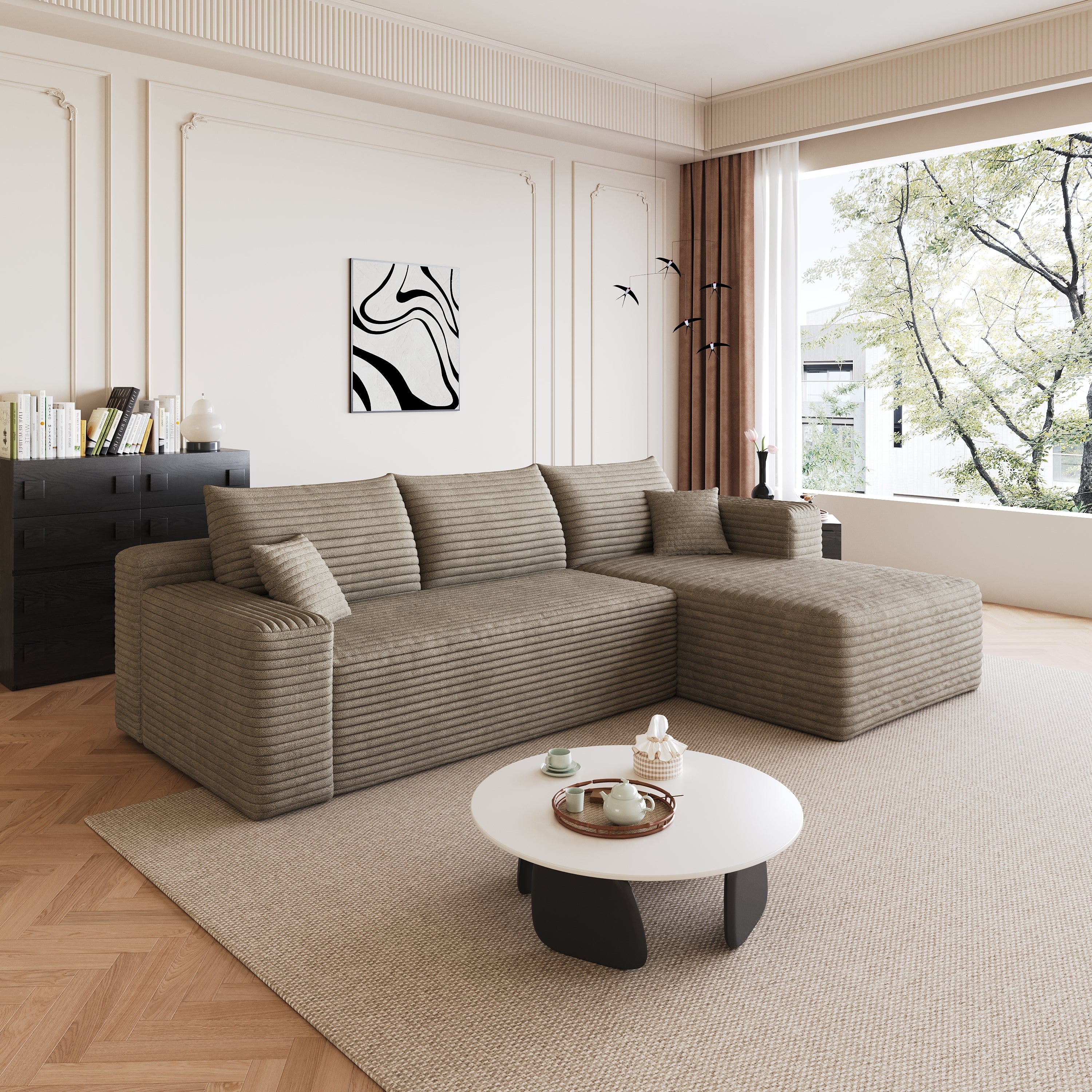 95' Cloud Sectional Sofa,Modern Minimalist Upholstered Couches, Comfort U Shaped Sofa for Living Room,Deep Seat Corner Couch,No Assembly Required,Camel( (Plush Corduroy Fabric) - Grand Goldman Shop
