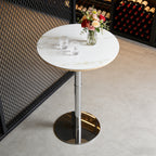 Rock slab circular tabletop non adjustable (39 inches high) bar table, bar table with silver legs and base (white) - Grand Goldman Shop