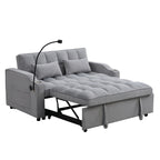 Modern Velvet Loveseat Futon Sofa Couch with Pullout Bed, Adjustable Backrest, Toss Pillows, Light Gray - Grand Goldman Shop