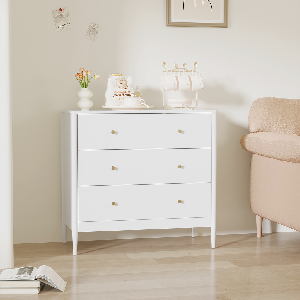 3 Drawer Dresser Chest, Modern White Storage Cabinet, MDF Wood Organizer for Bedroom, Living Room, Entryway, Small Space Furniture - Grand Goldman Shop