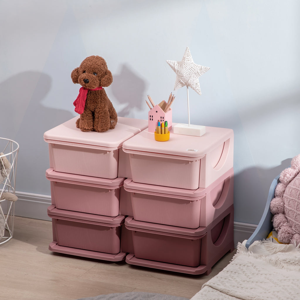 Qaba 3 Tier Kids Storage Unit, 6 Drawer Chest Toy Organizer Plastic Bins for Kids Bedroom Nursery Kindergarten Living Room fo