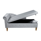 Grey Chaise Lounge Indoor, Velvet Lounge Chair for Bedroom with Storage & Pillow, Modern Upholstered Rolled Arm Chase Lounge for Sleeping with Nailhead Trim for Living Room Bedroom Office - Grand Goldman Shop