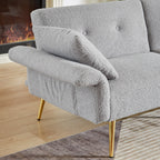 Modern Teddy Upholstered Accent Loveseat Sofa With Side Pocket,Folding Sleeper Sofa Bed With Foldable Armrest , Adjustable Backrest and Golden Metal Legs for Living Room,Grey - Grand Goldman Shop