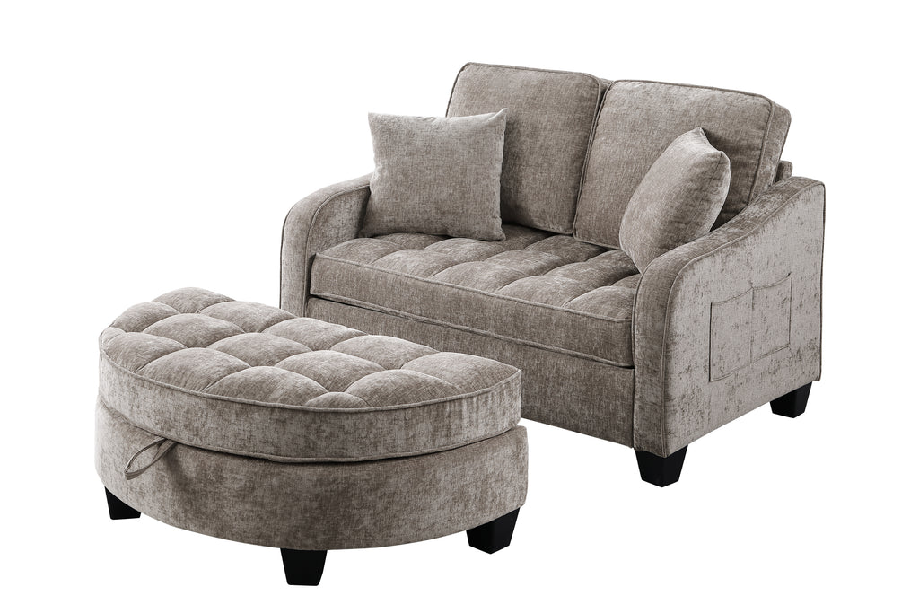 Two-seater sofa, double sofa chaise longue, with irregular armrests and backrests, footrest with storage space, comes with two small throw pillows, suitable for living room and bedroom - Brown - Grand Goldman Shop