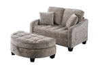 Two-seater sofa, double sofa chaise longue, with irregular armrests and backrests, footrest with storage space, comes with two small throw pillows, suitable for living room and bedroom - Brown - Grand Goldman Shop