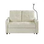 Modern 53.9' Loveseat Pull-out Sofa Bed with Adjustable Backrest, Cup Holders, Charging Ports & Side Storage in Beige Chenille - Grand Goldman Shop