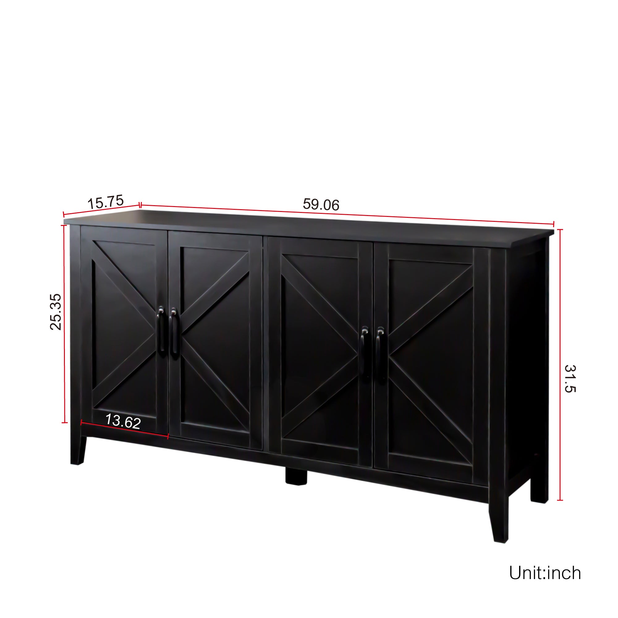 Cabinet with 4 Doors and 4 open shelgves,Freestanding Sideboard Storage Cabinet Entryway Floor Cabinet for Living Room Office Bedroom - Grand Goldman Shop