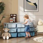 Qaba 3 Tier Kids Storage Unit, 9 Drawer Chest Toy Organizer Plastic Bins for Kids Bedroom Nursery Kindergarten Living Room fo