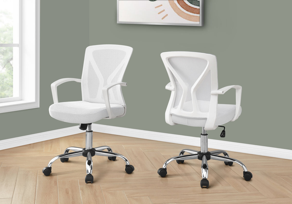 Office Chair, Adjustable Height, Swivel, Ergonomic, Armrests, Computer Desk, Work, White Mesh, Chrome Metal, Contemporary, Mo