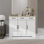 Farmhouse Buffet Cabinet Storage Sideboard with 3 Drawers and 3 Doors for Dining Living Room Kitchen Cupboard-White - Grand Goldman Shop