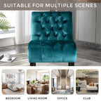COOLMORE Modern Velvet Armless Accent Living Room Chair / Leisure Chair,Upholstered Fabric Button Comfortable Chair with Wooden Legs for Bedroom, Living Room, Office (Teal Velvet) - Grand Goldman Shop