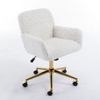 A&A Furniture Artificial Rabbit Hair Office Chair with Golden Metal Base, Adjustable Swivel Vanity Chair, Beige Velvet - Gran