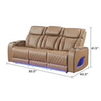Fortuner Power Reclining 2Pc Living Room Set in Caramel Faux Leather with LED Lights, Massage Function, Bluetooth Speakers and Wireless Charging - Grand Goldman Shop
