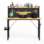 71''Adjustable Workbench with pegboard, Heavy Duty Wooden Desktop Workbench with Wheels, 1600 lb. Load Capacity, Rolling Work